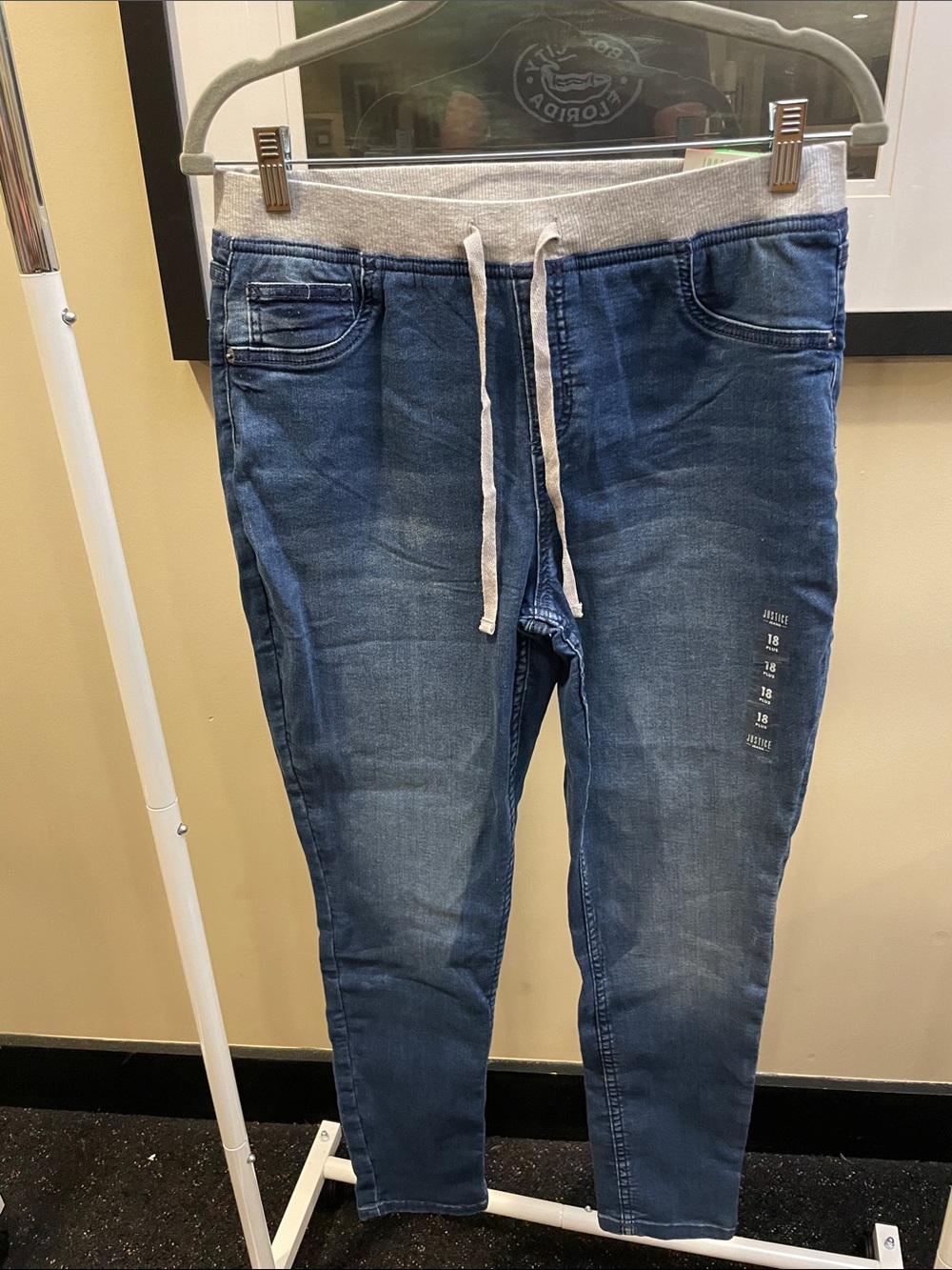 Justice 18. Slim Girl’s Denim Jeggings in Dark Blue with Gray Waistband